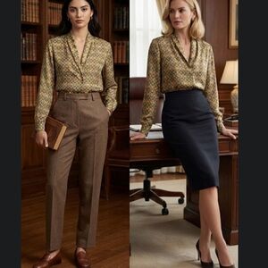 Vintage Eva Laurel Blouse Sz 10 Green Gold Basketweave Top Academia Career